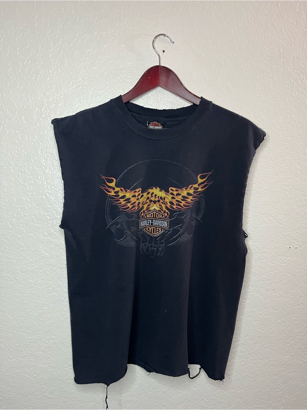 Vintage Harley Davidson Eagle Flame Sleeveless Muscle Tee Size Large